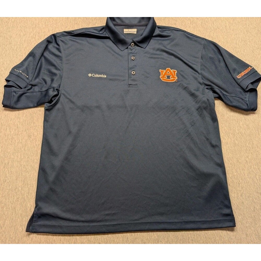 Columbia Auburn Tigers Polo Men Blue PFG Short Sleeve Fishing Vented Medium